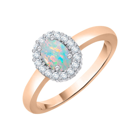 KATARINA Diamond and Oval Cut Opal Halo Engagement Ring (1/2 cttw)