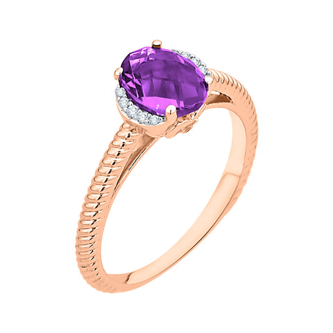 KATARINA 1/2 cttw Diamond and Oval Cut Amethyst Fashion Ring