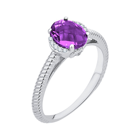 KATARINA 1/2 cttw Diamond and Oval Cut Amethyst Fashion Ring