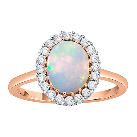 KATARINA 1 3/8 cttw Diamond and Oval Cut Opal Halo Engagement Ring