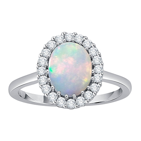 KATARINA Diamond and Oval Cut Opal Halo Engagement Ring (1 3/8 cttw)