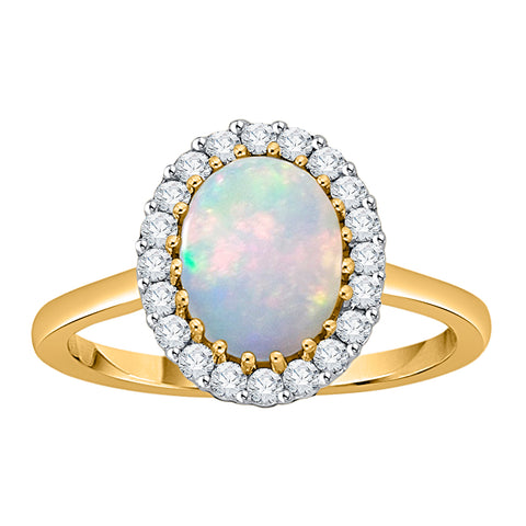 KATARINA 1 3/8 cttw Diamond and Oval Cut Opal Halo Engagement Ring