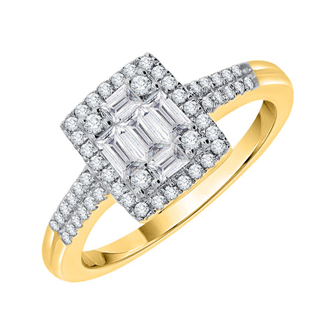 KATARINA Round and Baguette Cut diamond Engagement Ring (3/8 cttw)