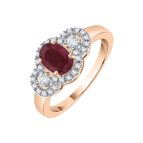 KATARINA Diamond and Oval Cut Ruby Fashion Ring (1 1/4 cttw)
