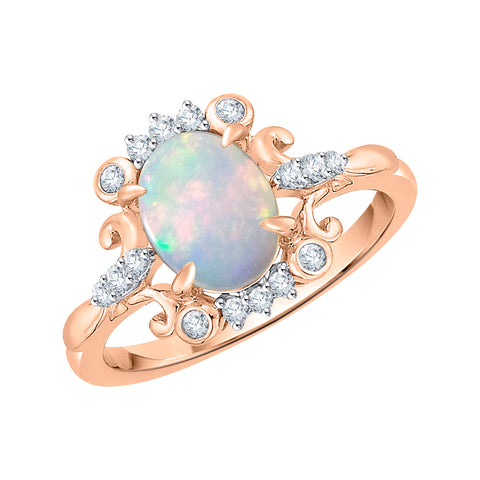 KATARINA 7/8 cttw Diamond and Oval Cut Opal Fashion Ring