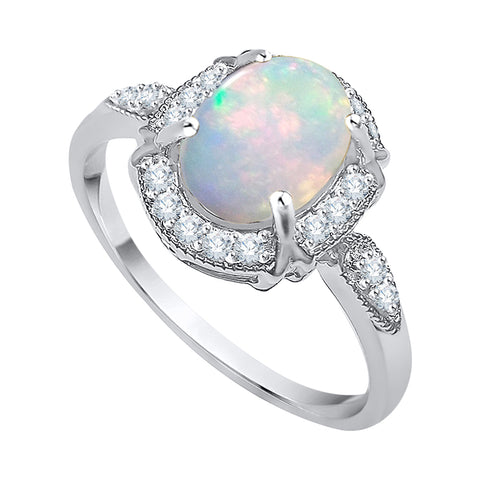 KATARINA 1 cttw Diamond and Oval Cut Opal Fashion Ring