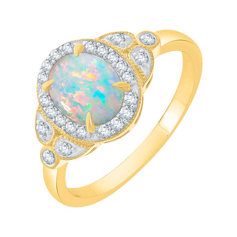 KATARINA Diamond and Oval Cut Opal Fashion Ring (1 cttw)