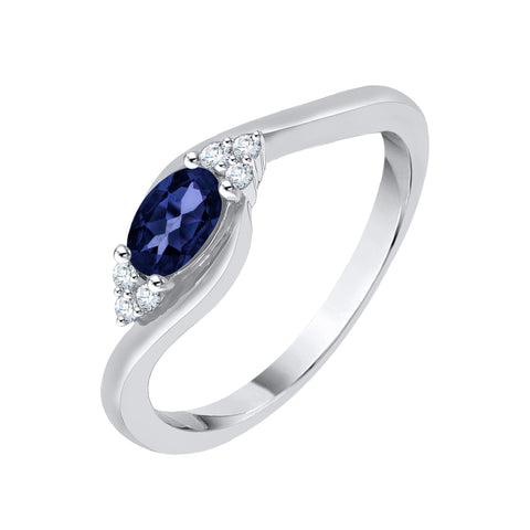 KATARINA 1/3 cttw Diamond and Oval Cut Sapphire Fashion Ring