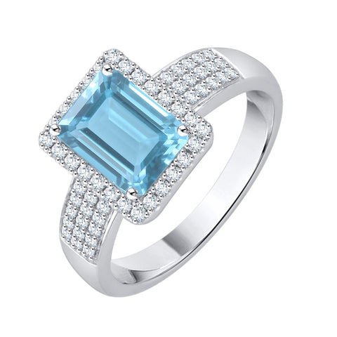 KATARINA 1 1/10 cttw G-H I2-I3 Diamond and Emerald Cut Gemstone Halo Engagement Ring
