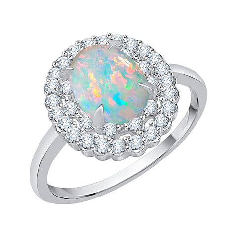 KATARINA Diamond and Oval Cut Opal Double Halo Ring (3/4 cttw)