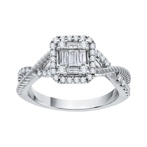 KATARINA 1/2 cttw Round and Baguette Cut Diamond Engagement Ring