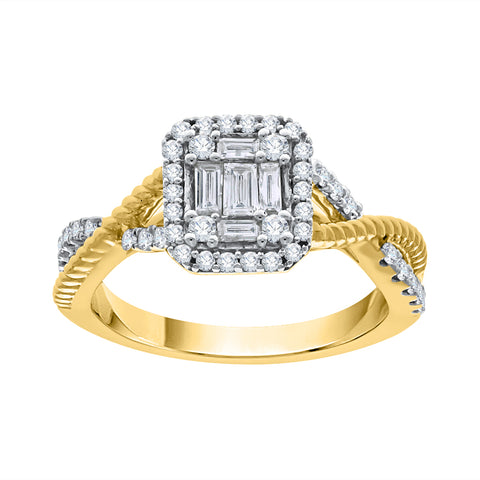 KATARINA 1/2 cttw Round and Baguette Cut Diamond Engagement Ring