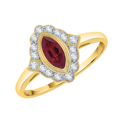 KATARINA 2/3 cttw Diamond and Marquise Cut Ruby Halo Engagement Ring