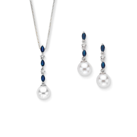 KATARINA Diamond Jewelry Set with Fresh Water Pearl and Sapphire (0.08 cttw)