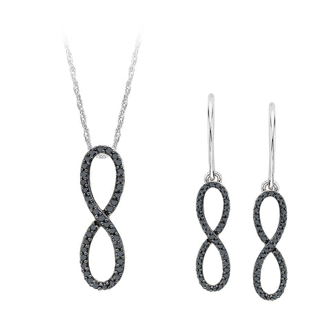 KATARINA Black Diamond Infinity Earrings and Pendant with Box Chain Set (1/3 cttw)