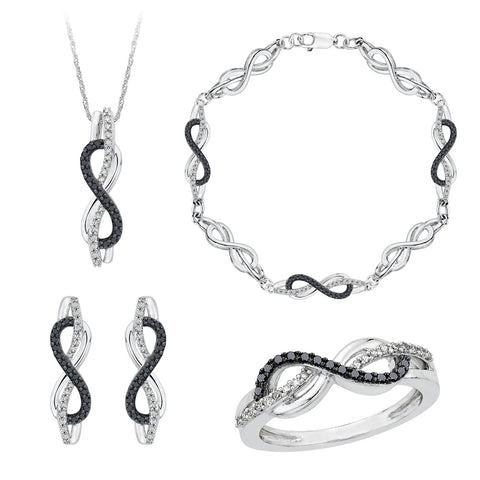 KATARINA Black and White Diamond Infinity Jewelry Set (1 cttw)