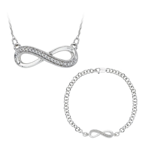 KATARINA Diamond Infinity Bracelet and Pendant with Box Chain Set (0.13 cttw)