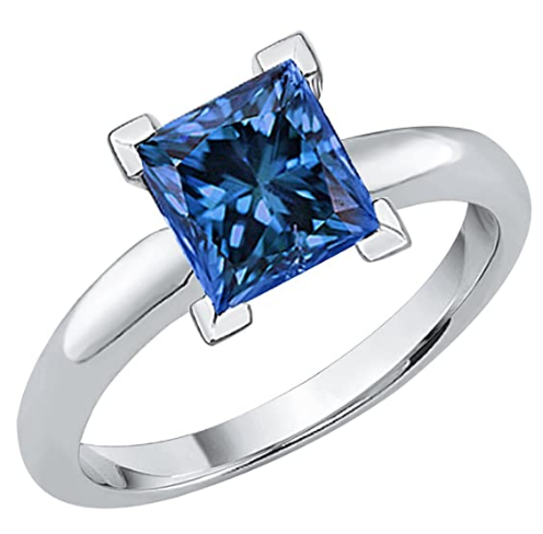 1 ct. Blue - SI1 Round Brilliant Cut Diamond Solitaire Engagement Ring in 10K White Gold