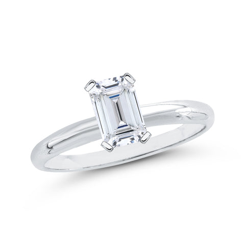 IGI Certified 1.01 ct. E - SI1 Emerald Cut Lab Grown Diamond Solitaire Engagement Ring in 14k Gold