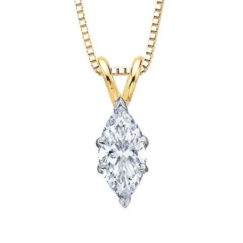 1/2 ct. G - SI3 Marquise  Cut Diamond Solitaire Pendant Necklace in 14K Gold