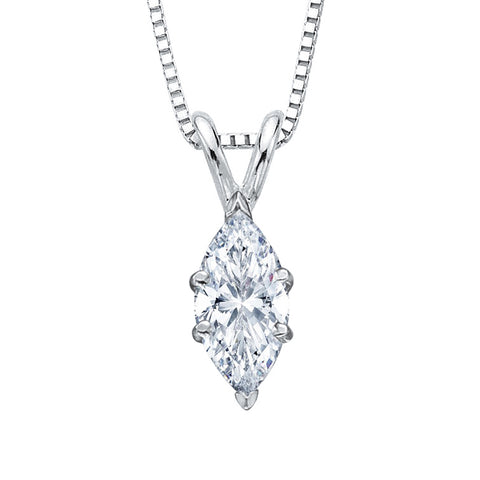 1/2 ct. G - SI3 Marquise  Cut Diamond Solitaire Pendant Necklace in 14K Gold