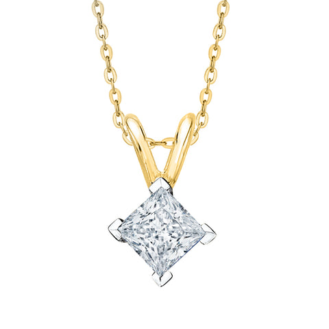 2/3 ct. J - I1 Princess  Cut Diamond Solitaire Pendant Necklace in 14K Gold