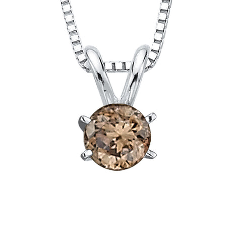 Brown / Champagne - I1 Round Brilliant Cut Diamond Solitaire Pendant Necklace